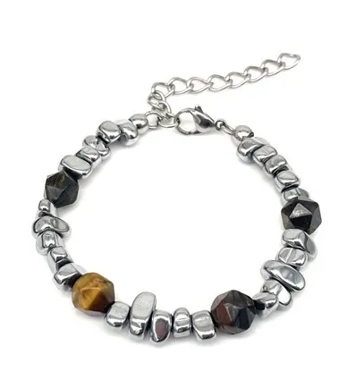 Troli Bracciale di perline in acciaio con occhio di tigre uomo