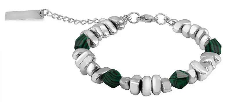 Troli Bracciale di perline in acciaio con malachite uomo