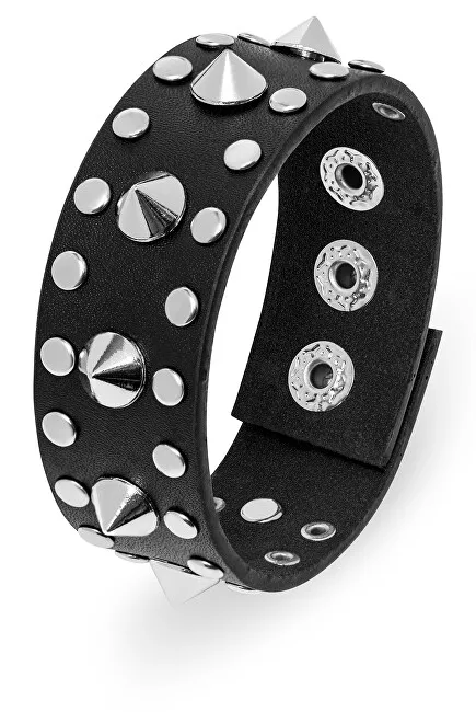 Troli Bracciale in pelle nera con borchie in pelle unisex