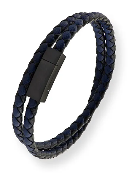 Troli Bracciale doppio in pelle nera e blu Pelle VABOB013 unisex