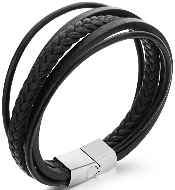 Troli Bracciale realizzato con cinturini in pelle nera Pelle uomo
