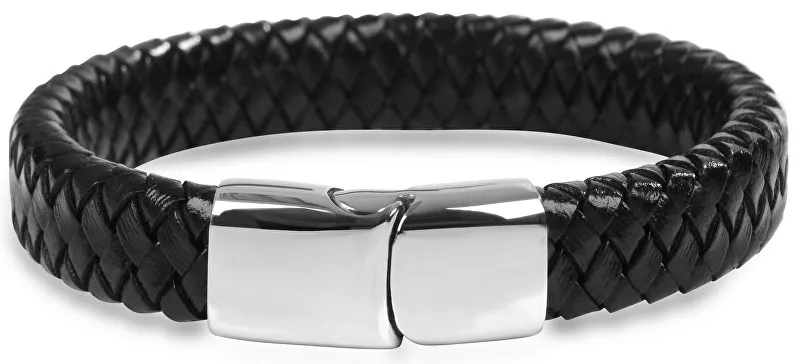 Troli Bracciale da uomo in corda intrecciata in pelle nera uomo