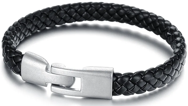 Troli Bracciale da uomo nero in pelle intrecciata uomo