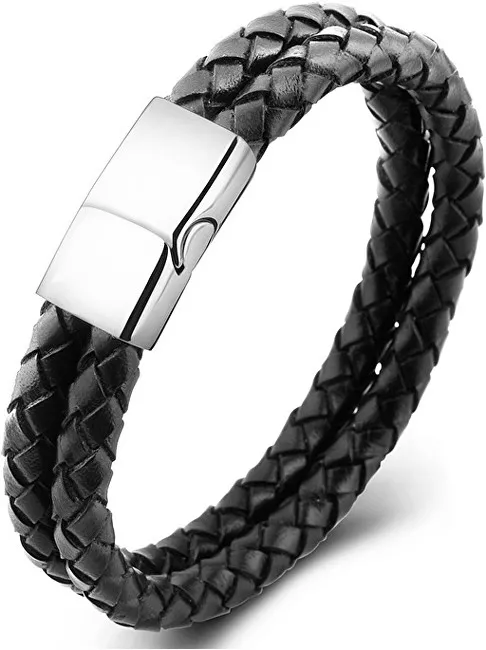 Troli Il bracciale doppio in pelle intrecciata nera Swater uomo