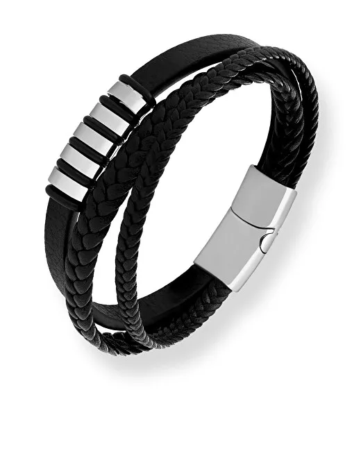 Troli Bracciale in pelle nera da uomo Pelle uomo