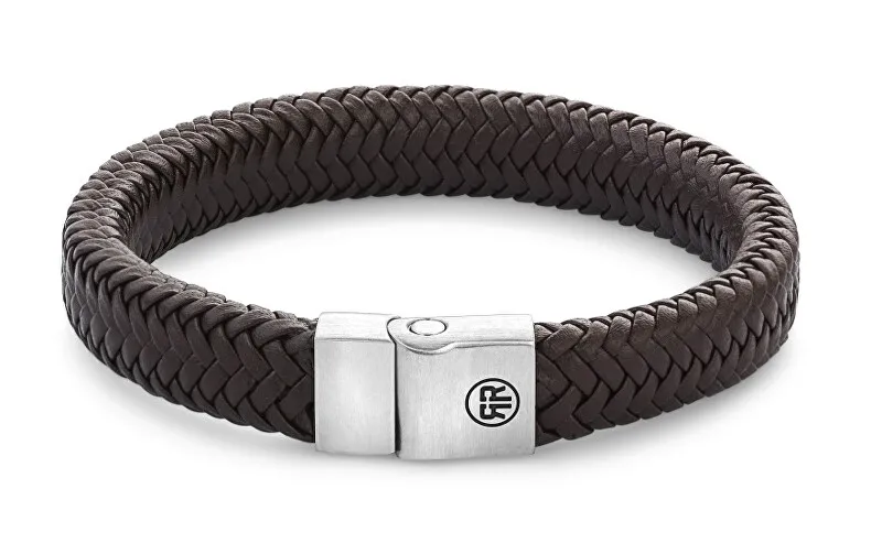 Rebel&Rose Bracciale in pelle marrone a spina di pesce marrone opaco RR-M0022-S - Dimensioni: 20 cm - L+ uomo