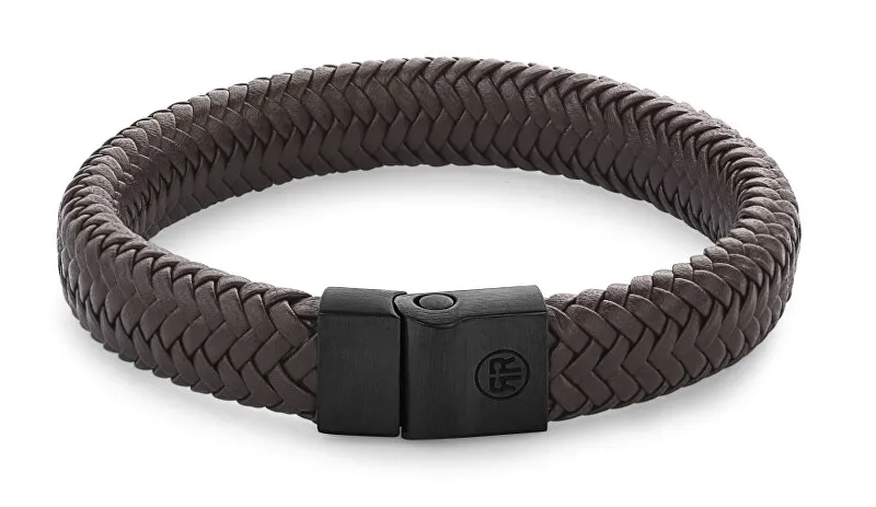 Rebel&Rose Bracciale in pelle nera marrone a spina di pesce RR-M0023-B - Dimensioni: 15 cm - XS uomo