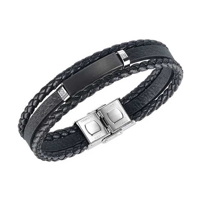 Troli Bracciale in pelle alla moda con ornamenti in acciaio Pelle uomo