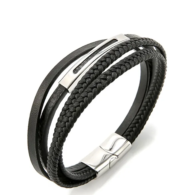 Troli Bracciale in pelle nera Pelle VSB003SB-PET uomo