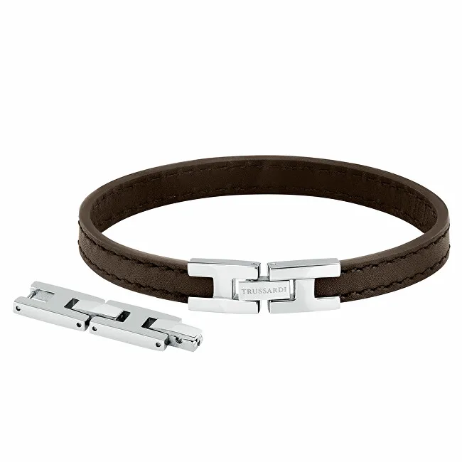 Trussardi Bracciale in pelle T-Leather TJAXZ02 marrone scuro alla moda uomo