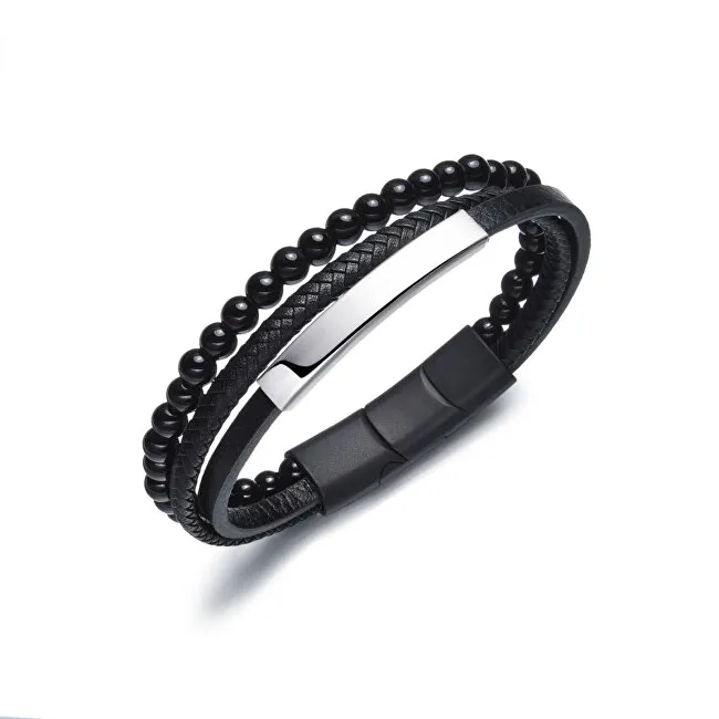 Diversi Bracciale moderno in pelle triple con perline B1G00203 uomo