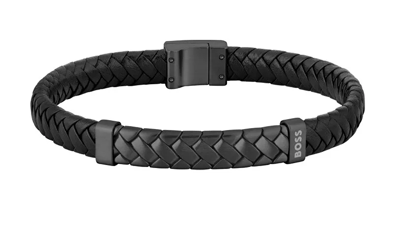 Hugo Boss Bracciale in pelle nera da uomo su misura 1580676 - Lunghezza: 19 cm uomo