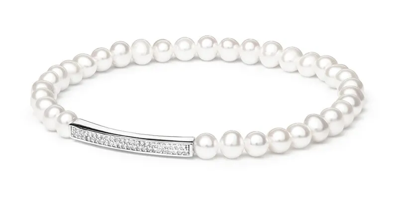 Silvego Bracciale flessibile di perle Noya con decorazione in argento LPS19222BW donna