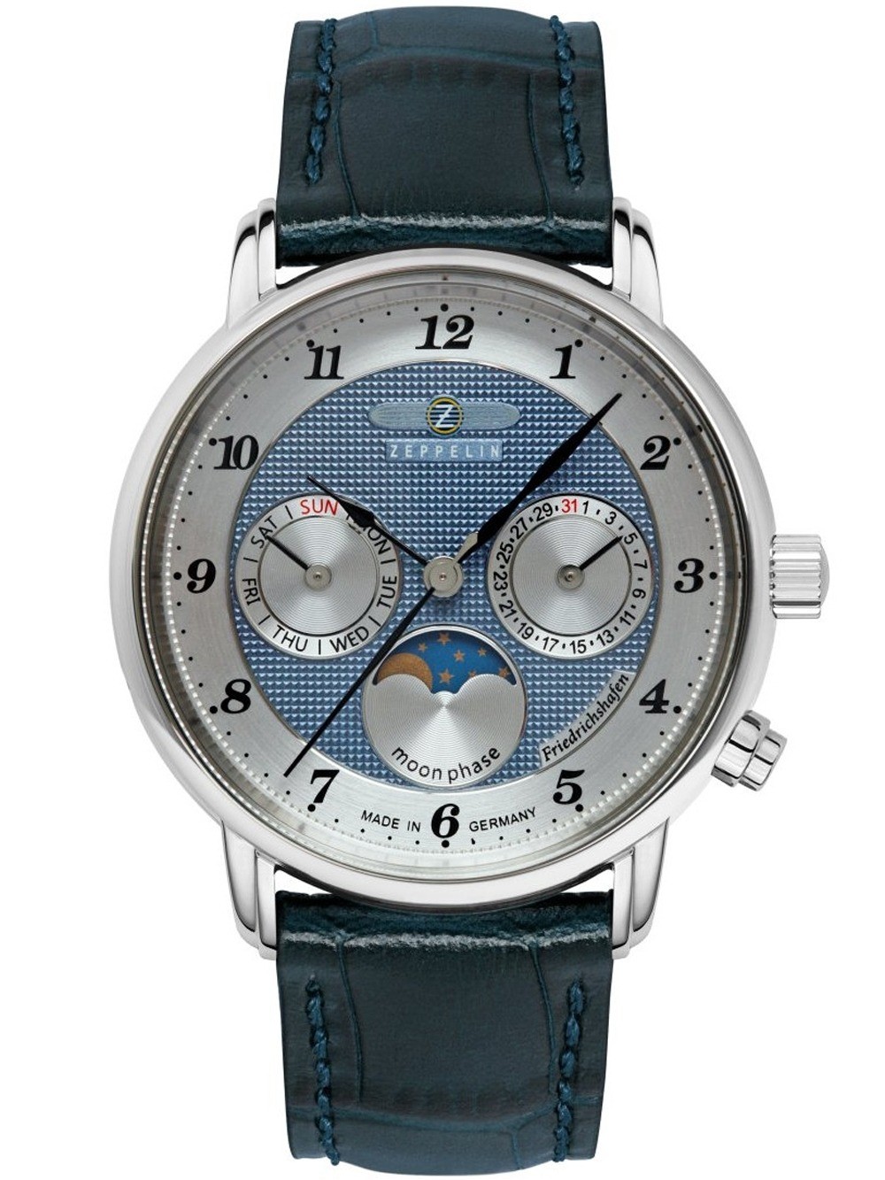 Zeppelin 8537-3 Mens Watch Friedrichshafen Moon Phase 35mm 5ATM