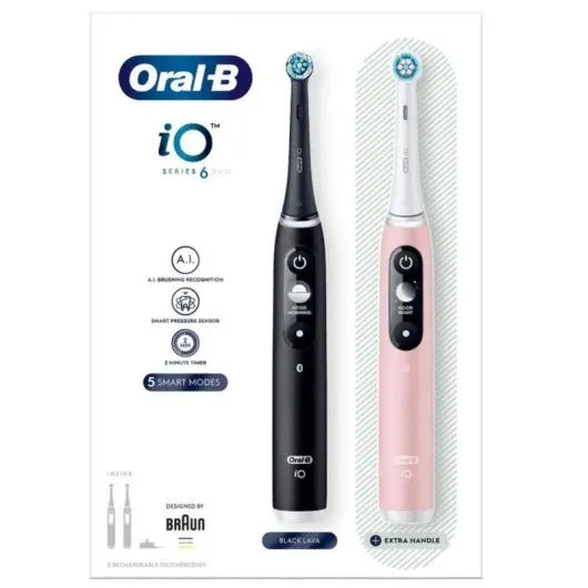 Oral B iO6 Series Duo Pack Black/Pink Sand Extra Handle Toothbrush (2 pcs) - Electric Toothbrush donna