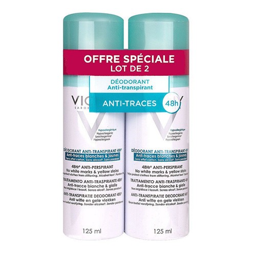 Deodorante antitraspirante Vichy 48h (2 pezzi) - Spray deodorante senza alcol con effetto 48 ore 125ml donna