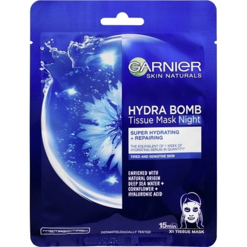 GARNIER Moisture Bomb Night-time Face Tissue Mask - Maschera in tessuto idratante e rigenerante per la notte 32.0g donna