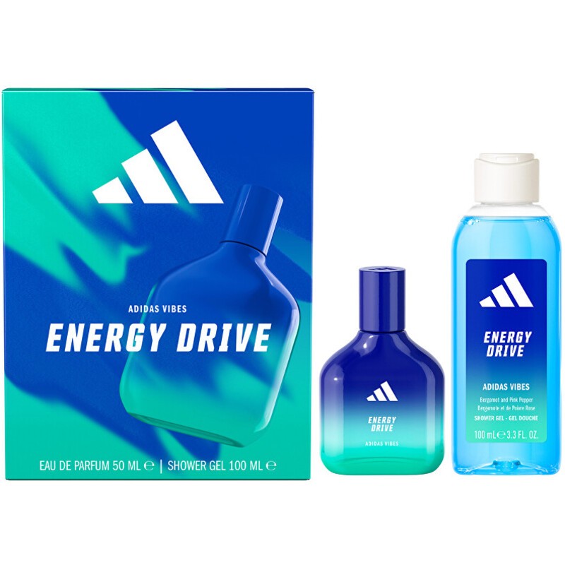Set regalo Adidas Vibes Energy Drive: eau de parfum 50ml e gel doccia 100ml uomo