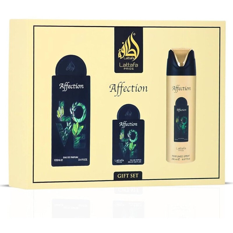 Lattafa Perfumes Affection Set regalo eau de parfum 100ml, deospray 200ml ed eau de parfum 20ml unisex
