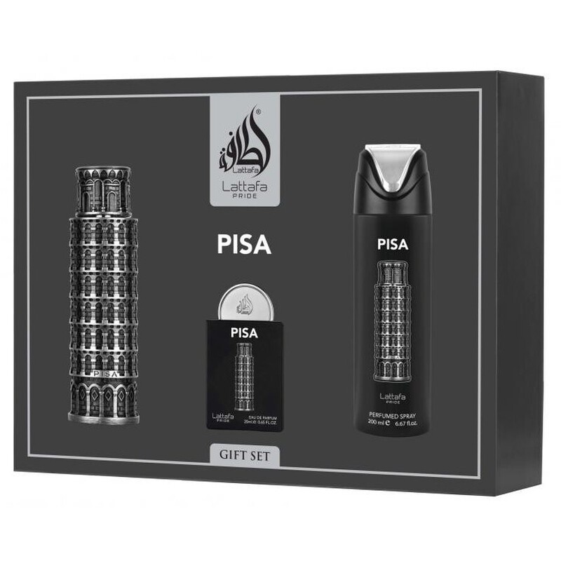 Lattafa Perfumes Pride Pisa Set regalo eau de parfum 100ml, deospray 200ml ed eau de parfum 20ml unisex