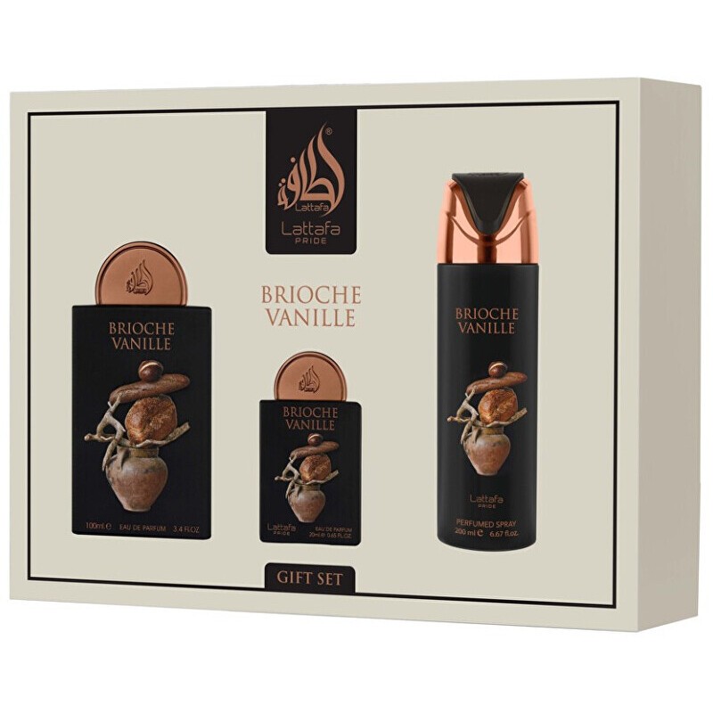 Lattafa Perfumes Brioche Vanille Set regalo eau de parfum 100ml, eau de parfum 20ml e deospray 200ml unisex