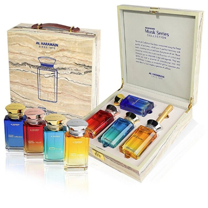 Cofanetto regalo Al Haramain Musk Series Collection, eau de parfum 4 x 100ml e flacone ricaricabile da donna
