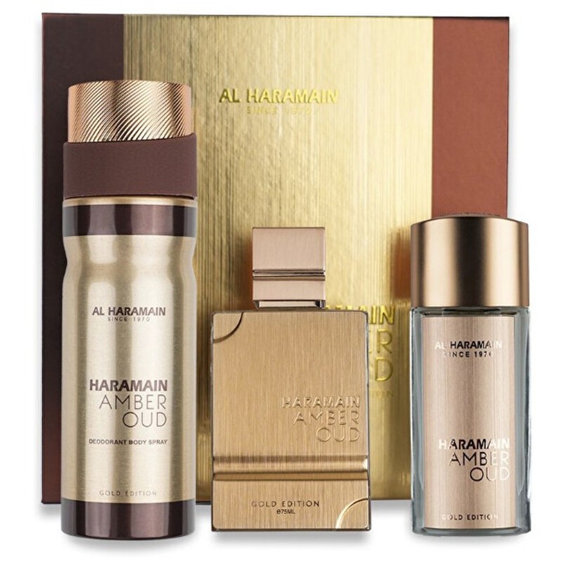 Al Haramain Amber Oud Gold Edition Extreme Set regalo Extrait de Parfum 75ml, extrait de parfum 30ml e body roll 250ml unisex