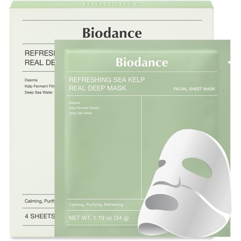 Biodance Maschera viso rinfrescante all'alga marina - Maschera lenitiva per il viso (4 pezzi) donna