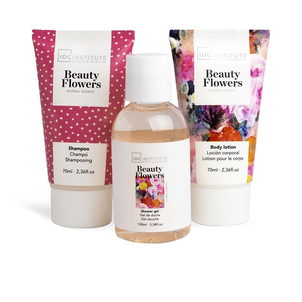 Idc Institute BELLEZZA FIORI BAGAGLIAIA DA VIAGGIO 4 PEZZI shampoo 70 ml + shower gel 100 ml + body lotion 70 ml unisex