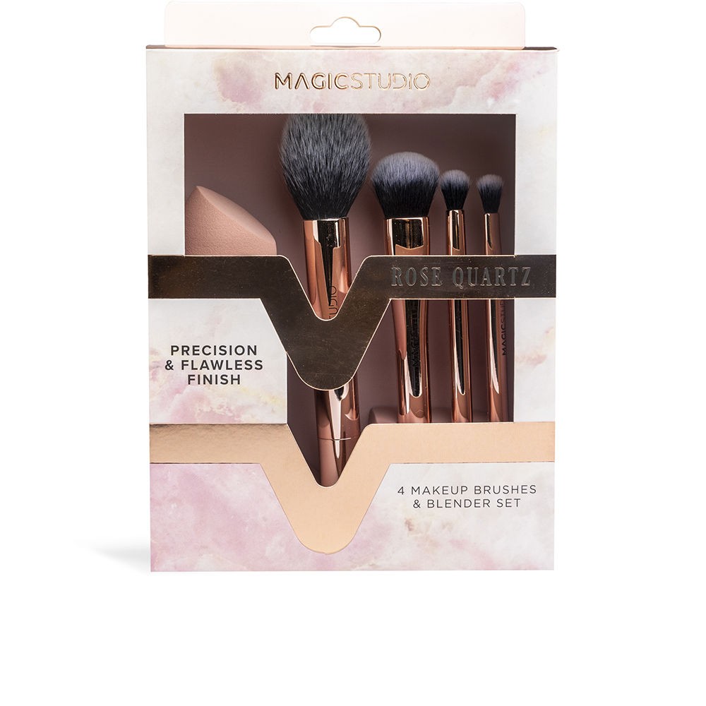 Magic Studio CASSA IN QUARZO ROSA CON FINITURA IMPECCABILE, 5 PEZZI 4 makeup brushes + blender unisex