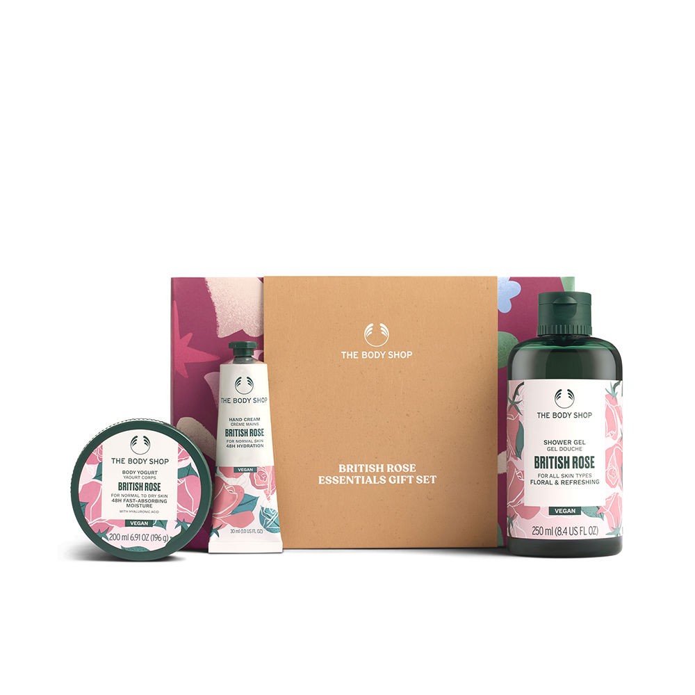 The Body Shop PICCOLO PORTA ROSE BRITANNICO, 3 PEZZI yogur corporal 200 ml + crema de manos 30 ml + gel de ducha 250 ml unisex