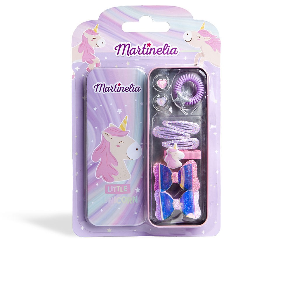 Martinelia SCATOLA DI LATTA UNICORNO 10 pezzi 2 bows + 3 clips + 1 scrunchie + 2 rings + 1 clip + case unisex