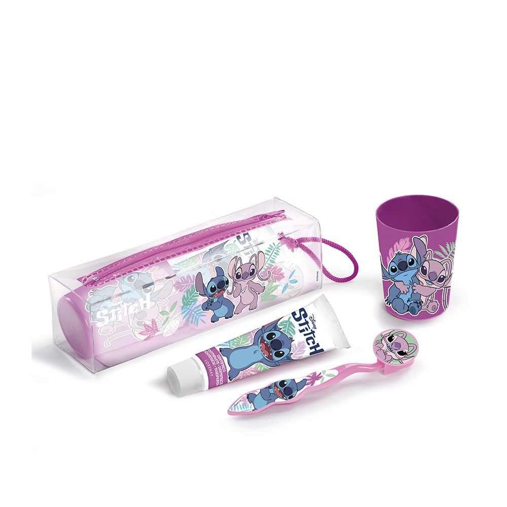 Lorenay SET DENTISTICO STITCH 4 pezzi dentífrico 75 ml + cepillo dental + vaso + neceser unisex