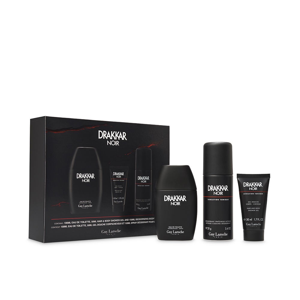 Drakkar Set di 3 pezzi DRAKKAR NOIR Eau de Toilette vaporizer 100 ml + deo vapo 150 ml + dcuha gel 50 ml uomo