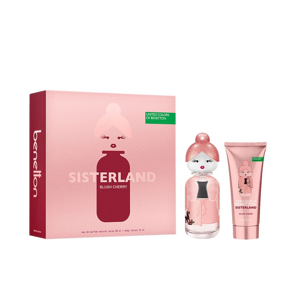 Benetton SISTERLAND Astuccio color ciliegia rosa, 2 pezzi Eau de Parfum spray 80ml + Perfumed body lotion 75ml donna