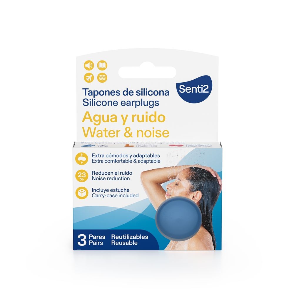 Senti2 Tappi per le orecchie in silicone resistenti all'acqua e al rumore, confezione da 3 pezzi unisex