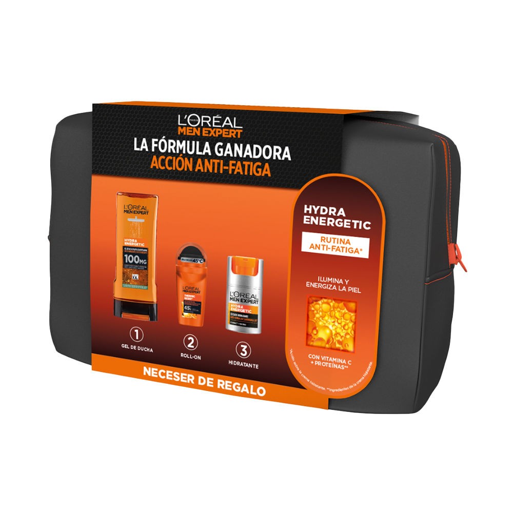 L'Oréal Paris UOMO EXPERT HYDRA ENERGETIC CASE 3 pezzi shower gel + roll-on + moisturizer + toiletry bag uomo
