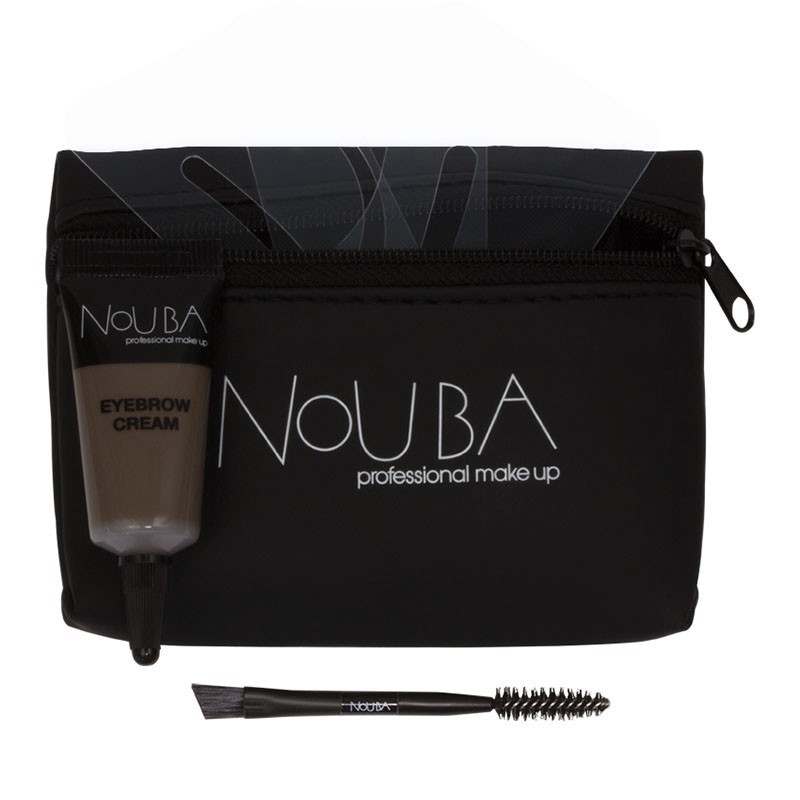 Set da 20 pezzi Nouba: Pennello per sopracciglia Nouba + Gel per sopracciglia Nouba 7ml + Pochette in tessuto nera