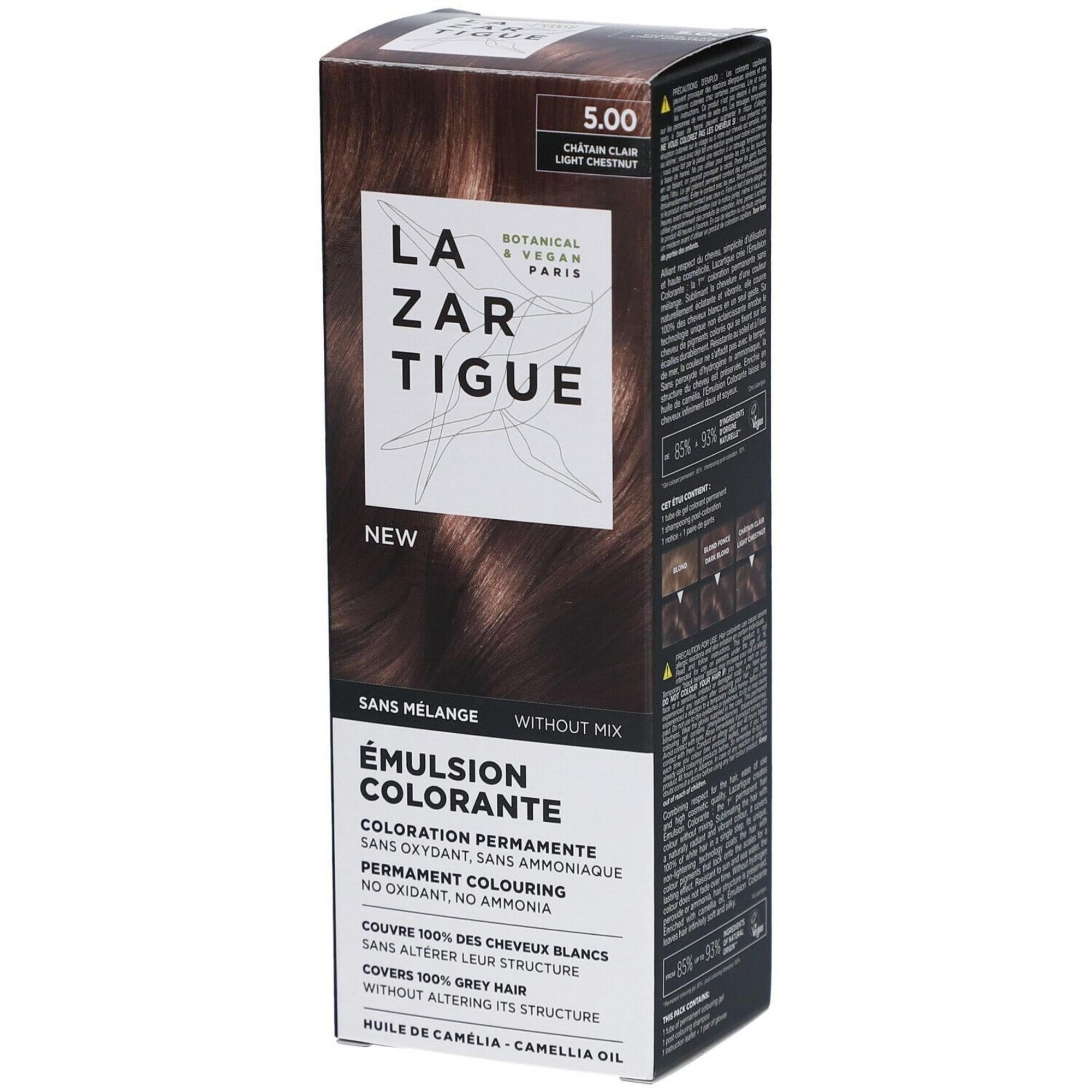 Lazartigue Emulsion Colorante Tintura Permanente per Capelli 5.00 Castano Chiaro 60ml