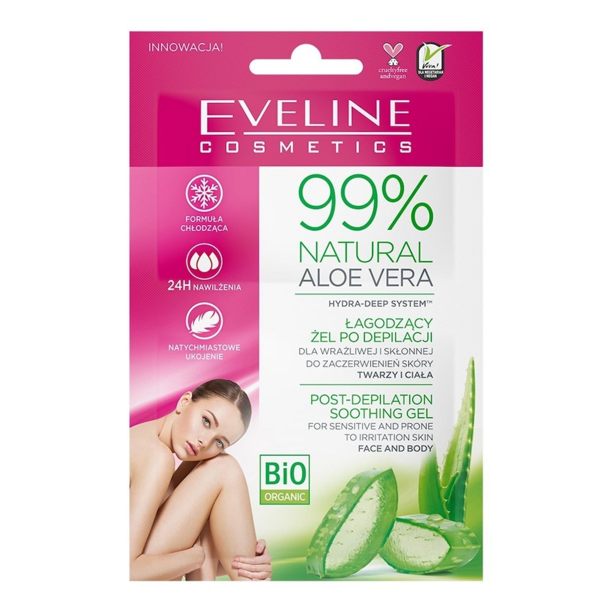Set Duo Eveline Cosmetics Gel Lenitivo Corpo e Dopobarba all'Aloe Vera Naturale al 99% per Viso e Corpo 2 pezzi da 10ml