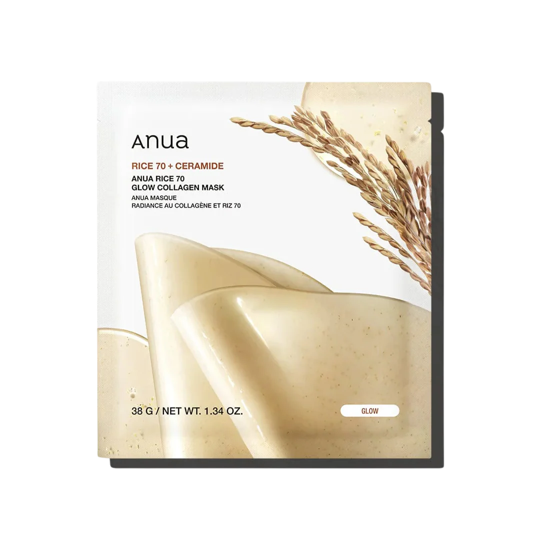 Set di maschere viso illuminanti Anua Rice 70 Glow Collagen Glow Sheet Mask 4 pezzi 38 g