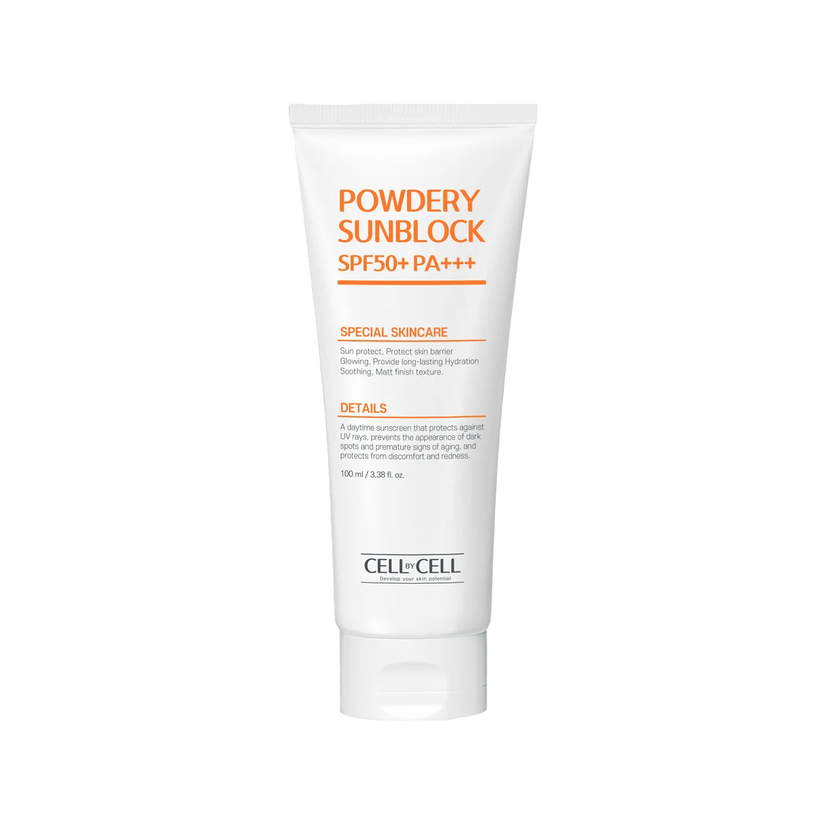 Crema solare in polvere Cell By Cell che protegge la barriera cutanea SPF 50+ per il viso 100ml.
