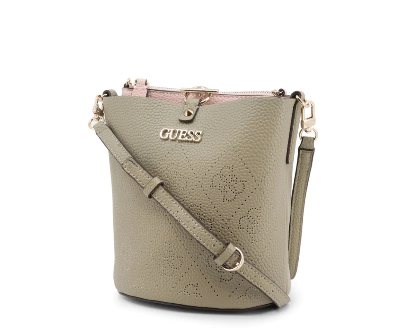 Borsa a mano Guess Amara in poliestere e tessuto con logo 4G colore verde modello HWSG8493010 dimensioni 22 x 205 x 14 cm.