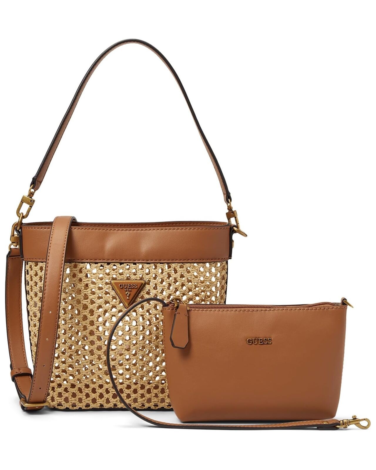Borsa tote in tessuto Guess Vikky color cognac da donna