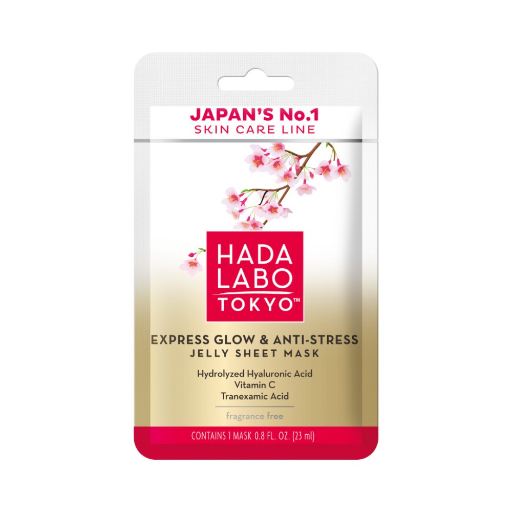 Maschera viso in tessuto Hada Labo Tokyo Premium con acido ialuronico illuminante e antistress per il giorno (23ml)