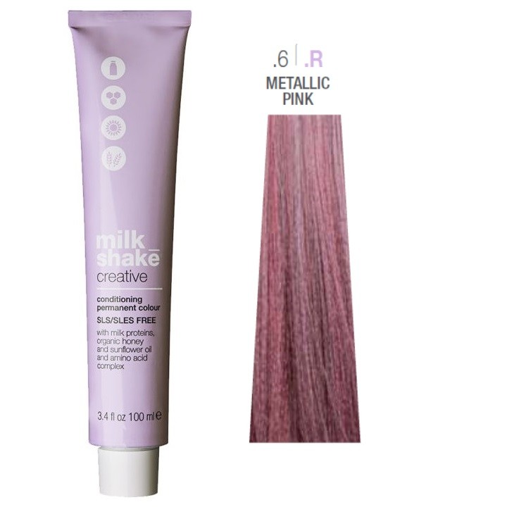 Tintura per capelli permanente Milk Shake Creative SLS/SLES-Free .6.R Rosa Metallizzato 100ml