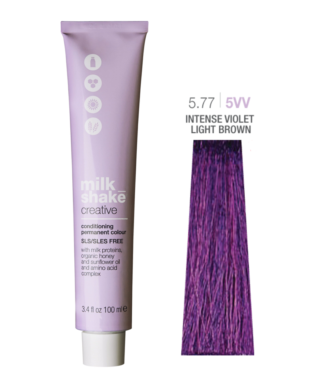 Tintura per capelli permanente Milk Shake Creative 5.775VV Viola Intenso Castano Chiaro 100ml