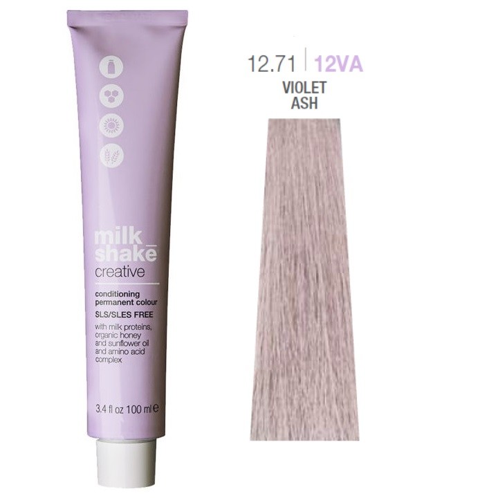 Tintura per capelli permanente Milk Shake Creative SLS/SLES-Free 12.7112VA Violet Ash 100ml
