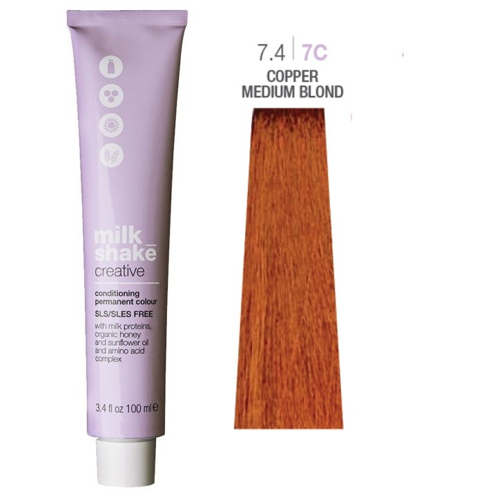 Tintura per capelli permanente Milk Shake Creative SLS/SLES-Free 7.47C Rame Biondo Medio 100ml