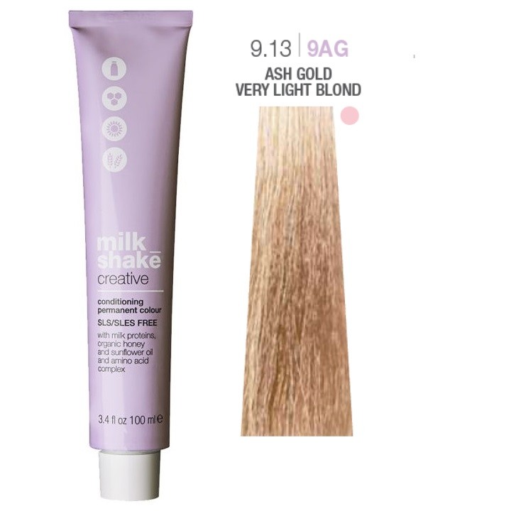 Tintura per capelli permanente Milk Shake Creative SLS/SLES-Free 9.139AG Oro cenere Biondo chiarissimo 100ml